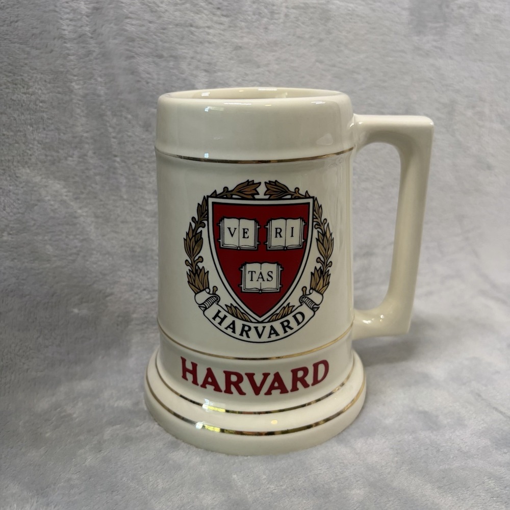 Harvard University Ceramic Beer Stein Tankard Veritas Crest Gold Trim Mug
